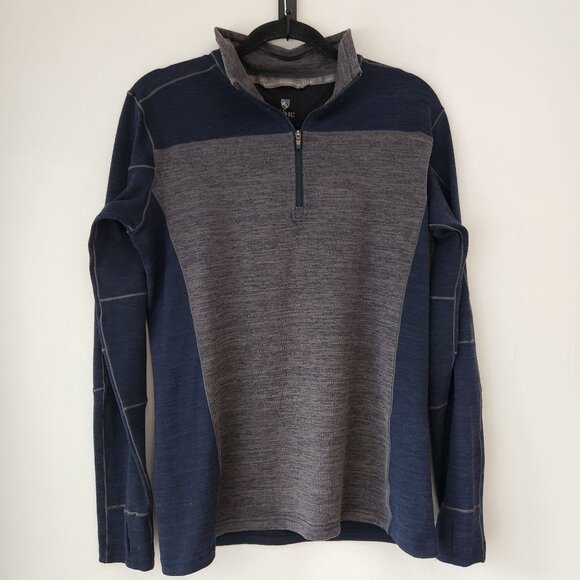 Kuhl Grey Blue Quarter Zip Sweater Hiking Camping Long Sleeve Sweater Men's S - Picture 1 of 9